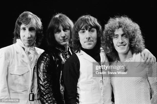 British Rock band The Who at the London Coliseum, 14th December 1969. Left to right: Pete Townshend, John Entwistle, Keith Moon and Roger Daltrey.
