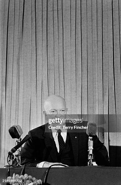 Former US President General Dwight D Eisenhower talking during a press conference, August 16th 1962.