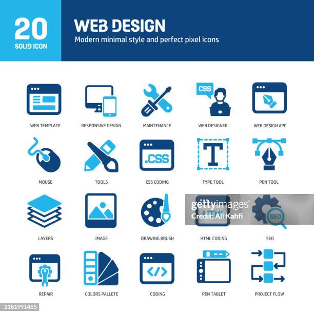 ilustrações, clipart, desenhos animados e ícones de ícones sólidos de glifo de design da web. contendo codificação, desenvolvimento, projeto, modelo, coleção de ícones sólidos do site. ilustração vetorial. para design de sites, logotipo, aplicativo, modelo, interface do usuário, etc. - conteúdo meio de informação