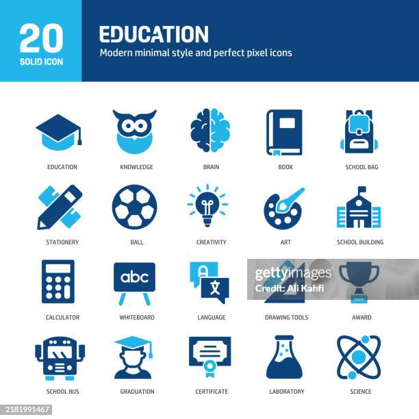 ilustraciones, imágenes clip art, dibujos animados e iconos de stock de iconos sólidos de glifos educativos. que contiene la escuela, la universidad, la graduación, el aprendizaje, la colección de iconos sólidos del libro. ilustración vectorial. para diseño de sitios web, logotipos, aplicaciones, plantillas, interfaz de - clase de quimica