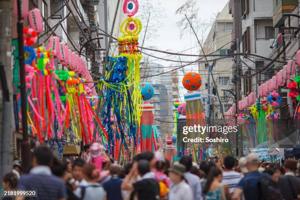 tanabata festival in asakusa - street party stock pictures, royalty-free photos & images