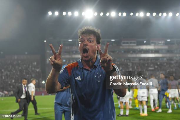 Fernando Diniz, Head Coach of Cruzeiro celebrates after winning and advancing to the final following the Copa CONMEBOL Sudamericana 2024 Semifinal...