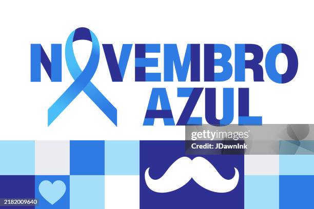 blue november men's health awareness month web banner geometric mosaic design template with ribbon and mustache in blue colors - prostate cancer stock illustrations