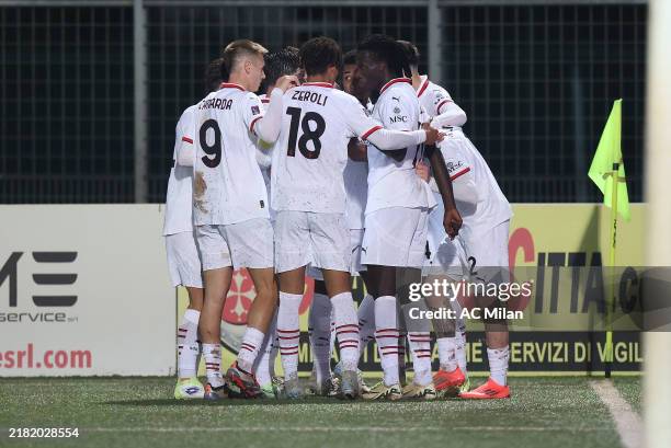 Alex Jimenez of Milan Futuro celebrates after scoring a goal during the Serie C match between Pontedera and Milan Futuro on October 27, 2024 in...