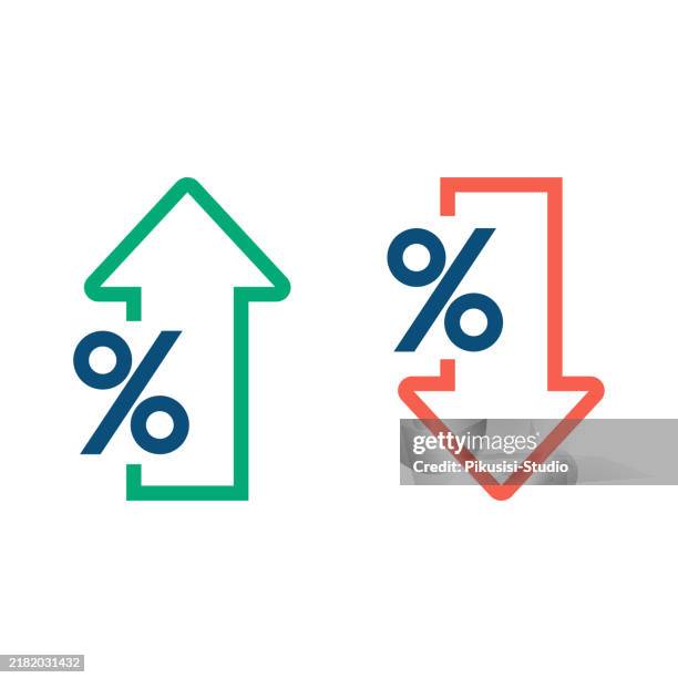 percentage increase and decrease. arrow with percent sign. - interest-rates-down stock illustrations