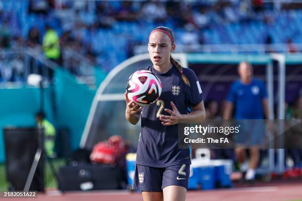 Nelly Las of England serves the ball during the FIFA U-17 Women's World Cup Dominican Republic match between USA and England at Felix Sanchez Stadium...