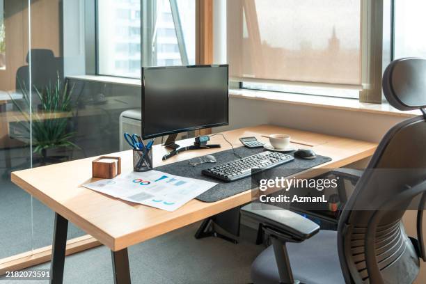 modern professional office space - desk stock pictures, royalty-free photos & images