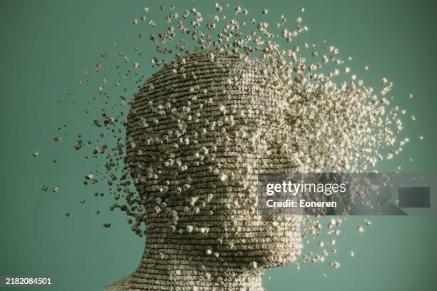 dissolving human head made with cubes - schizophrenia stock pictures, royalty-free photos & images
