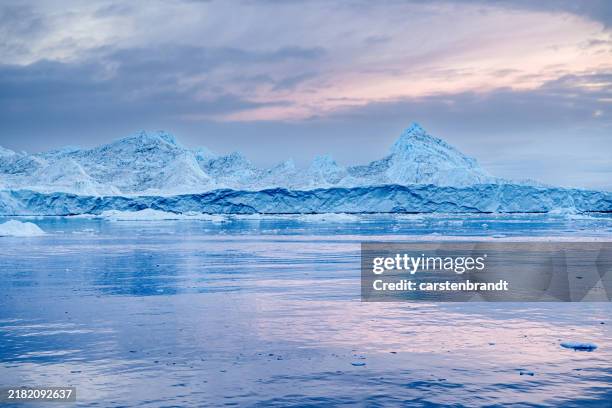 iceberg floating on a fjord in a late afternoon - oceano-ártico imagens e fotografias de stock