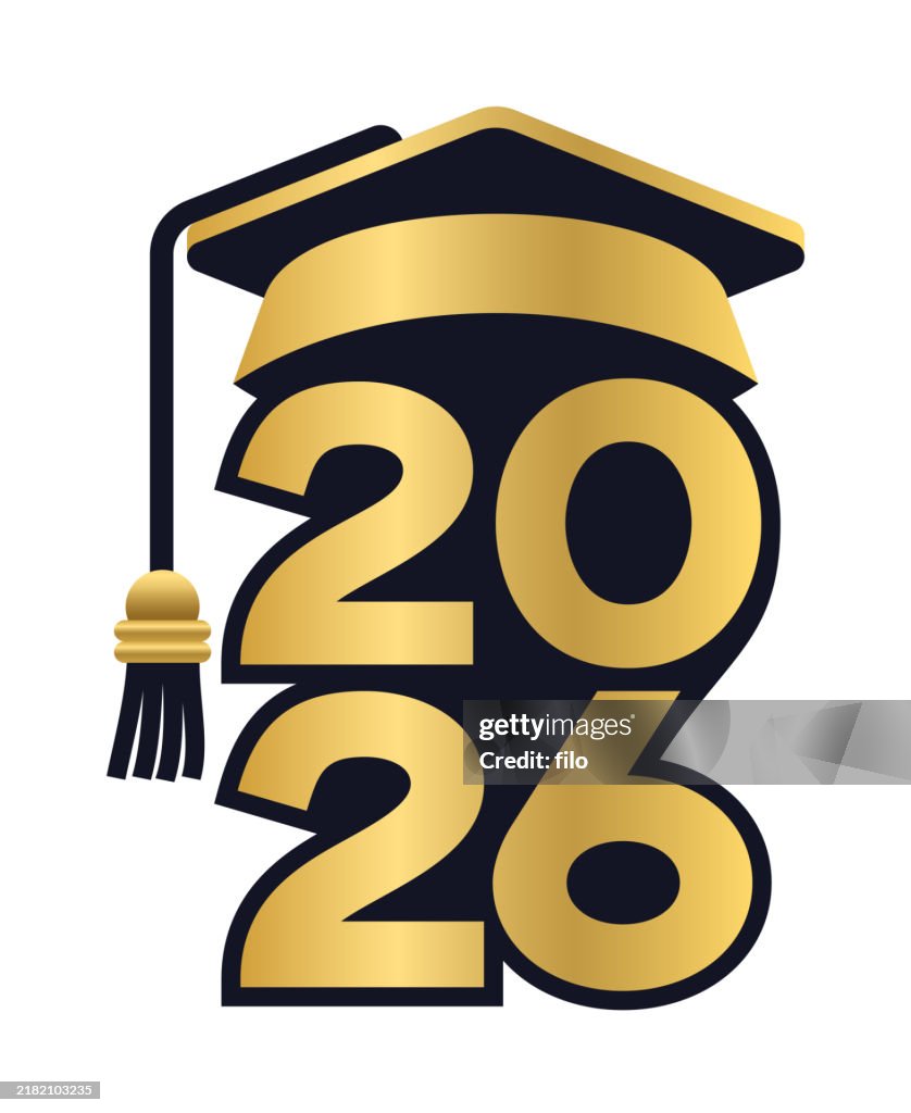 Grad 2026 Vector Graduation 2026 Golden Mortarboard Celebration Year Number Vertical ...