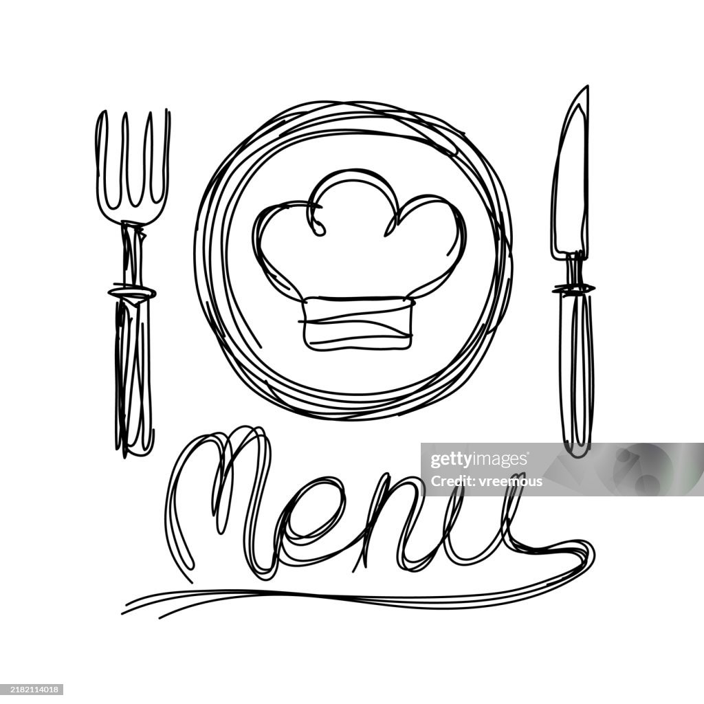 Scribbled Line Art Restaurant Menu Sign High-Res Vector Graphic - Getty ...
