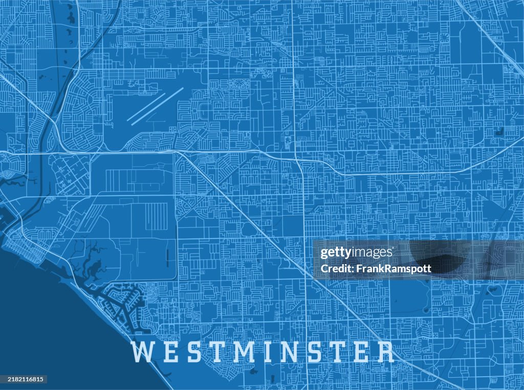 Westminster CA City Vector Road Map Blue Horizontal
