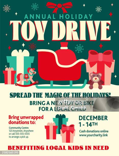 holiday toy drive advertisement poster design template - community center vector stock illustrations