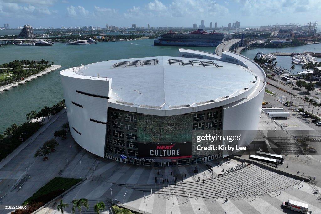 A general overall aerial view of the Kaseya Center on October 30 ...