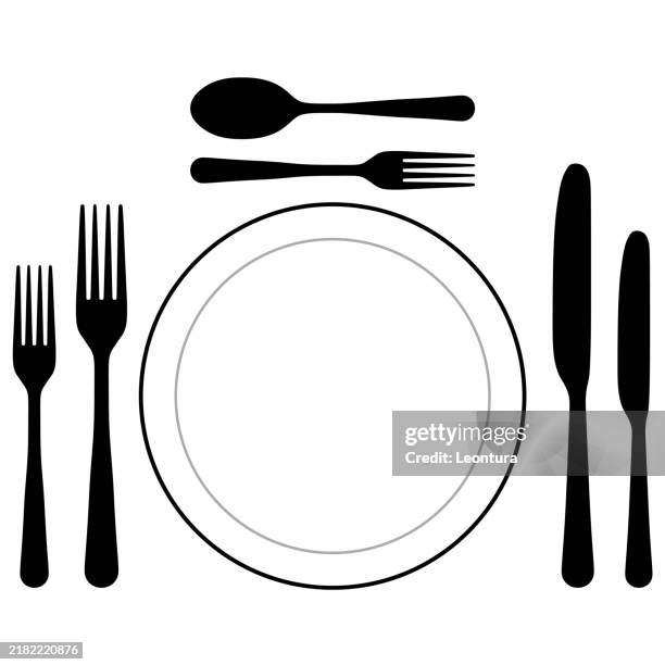 cutlery - empty plate overhead stock illustrations