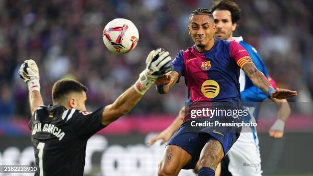 Raphael Dias Belloli Raphinha of FC Barcelona scores goal during the La Liga EA Sports match between FC Barcelona and RCD Espanyol played at Lluis...