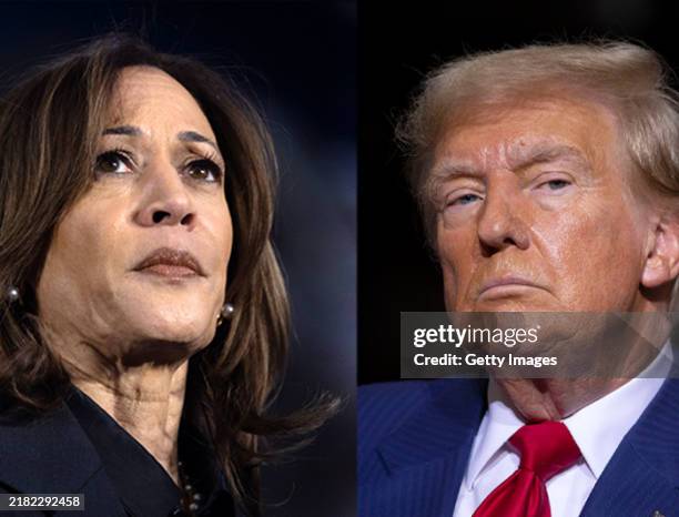 In this composite image, Democratic presidential nominee, U.S. Vice President Kamala Harris and Republican presidential nominee, former U.S....