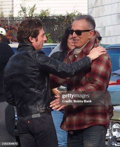 Jeremy Allen White and Bruce Springsteen are seen on the set of "Deliver Me From Nowhere" on November 4, 2024 in Bayonne, New Jersey.