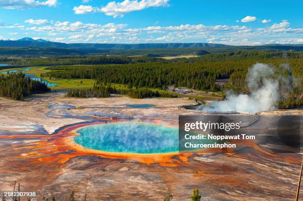 grand prismatic spring, yellowstone national park - wyoming - usa - grand prismatic spring stock pictures, royalty-free photos & images