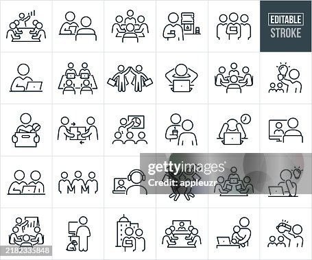 Business People At Work Thin Line Icons - Editable Stroke Business People At Work Thin Line Icons - Editable Stroke