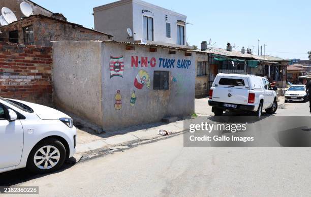 View of N.N.C Tuck Shop during a visit to the family of the nine-year-old girl who tragically passed away after suspected poisoning in Alexandra on...