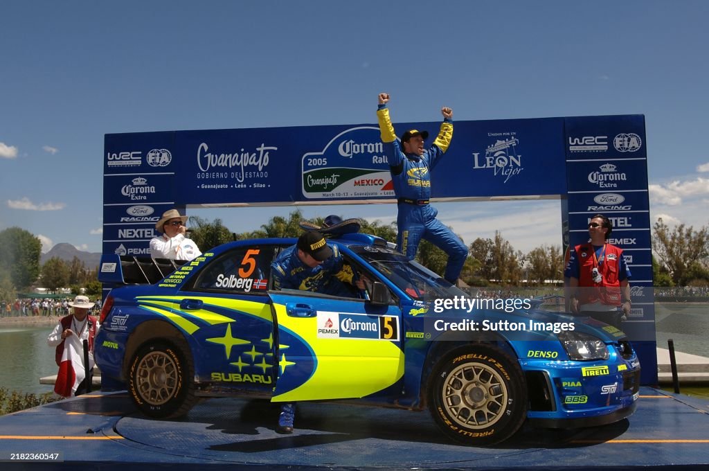 Subaru Rally Podium Petter Solberg Subaru celebrates victory on the podium. FIA World ...