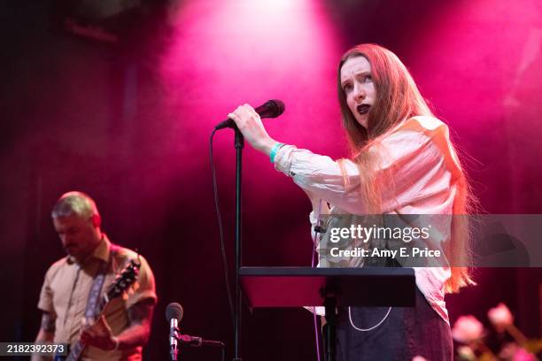 Florence Shaw of Dry Cleaning performs at the Far Out Lounge during Levitation on November 01, 2024 in Austin, Texas.