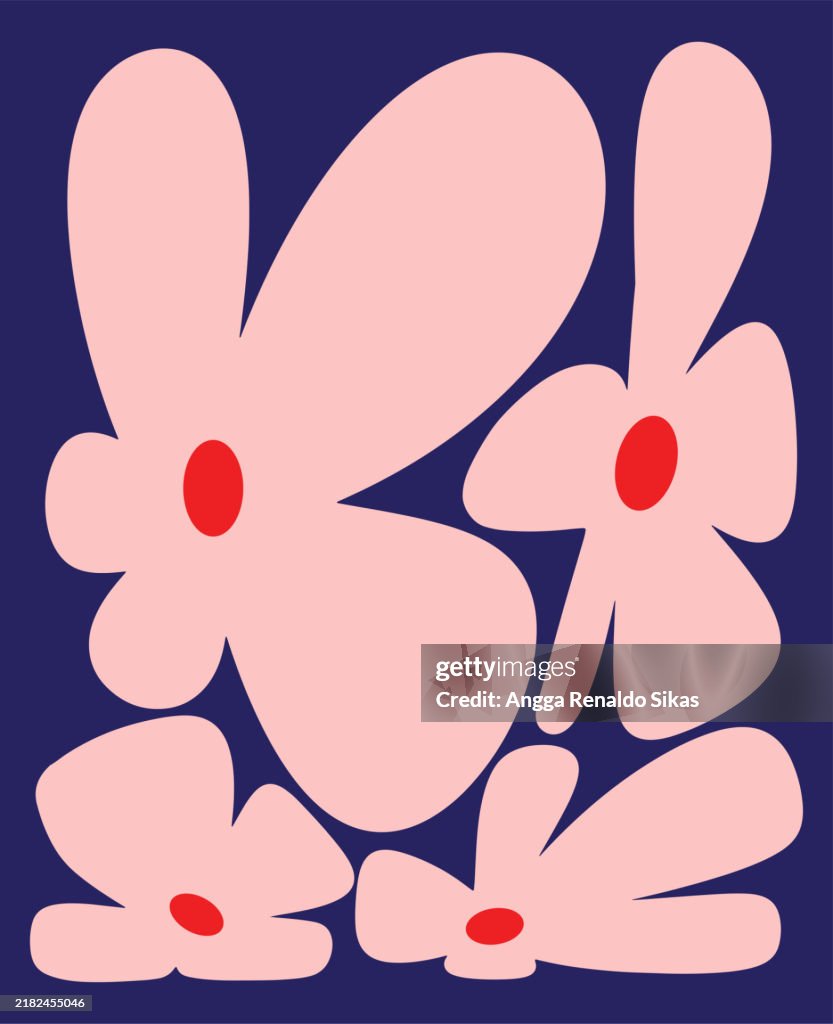 Funky pink retro flowers art poster