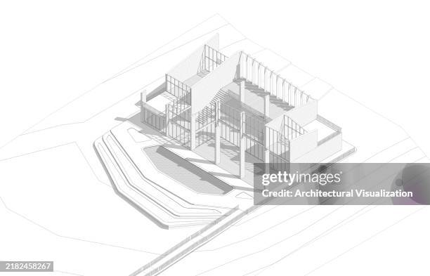 architecture 3d axonometric drawing of a large luxurious villa house without roof - architect building model stock illustrations