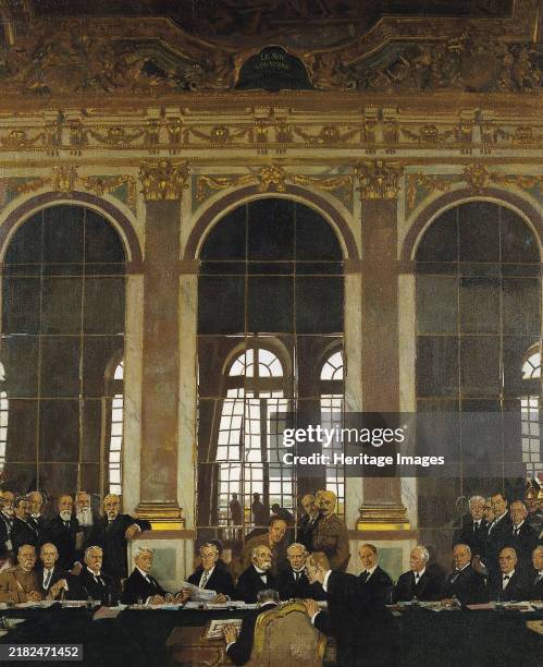 The Signing of Peace in the Hall of Mirrors, Versailles, 28 June 1919, 1919. Found in the Collection of the Imperial War Museum, London. Creator:...