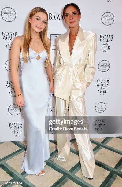 Harper Beckham and Victoria Beckham attend the 2024 Harper's Bazaar Women of the Year Awards, held in partnership with The Platinum Card by American...