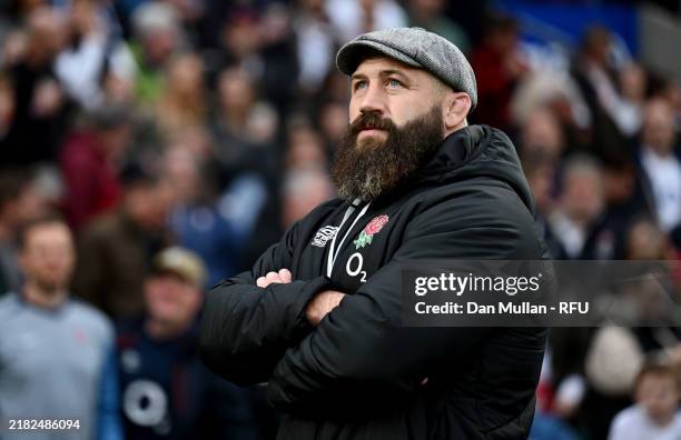 Joe Marler of England looks on prior to the Autumn Nations Series 2024 match between England and New Zealand All Blacks at the Allianz Stadium on...