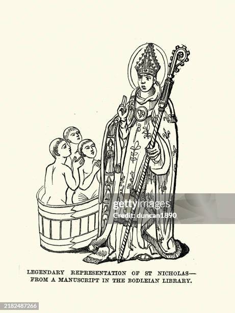 ilustrações, clipart, desenhos animados e ícones de representação secundária de são nicolau - báculo