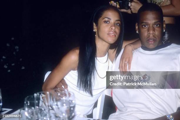 Aaliyah and Jay-Z attend Puffy's Fourth of July Party at Sean Combs' House on July 2, 2000 in East Hampton, NY.