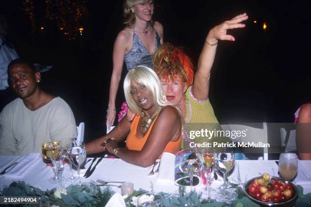 Benny Medina, Janice Combs and Betsey Johnson attend Puffy's Fourth of July Party at Sean Combs' House on July 2, 2000 in East Hampton, NY.