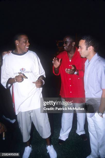 Jay-Z, Sean Combs and Richie Akiva attend Puffy's Fourth of July Party at Sean Combs' House on July 2, 2000 in East Hampton, NY.