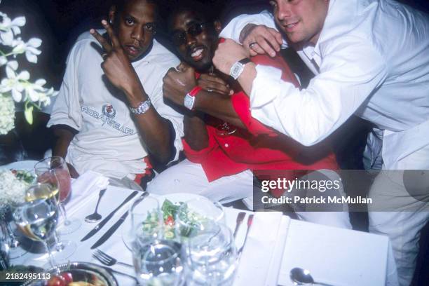 Jay-Z, Sean Combs and Brett Ratner attend Puffy's Fourth of July Party at Sean Combs' House on July 2, 2000 in East Hampton, NY.
