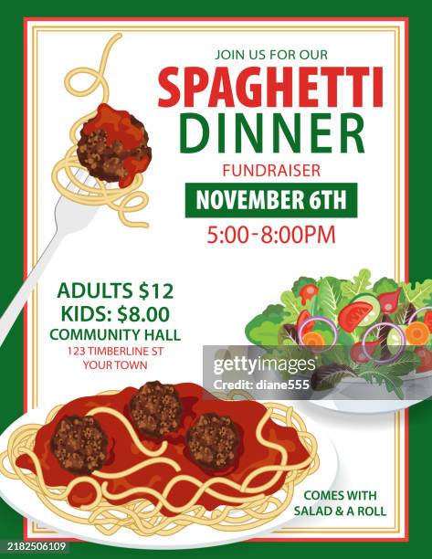 spaghetti dinner fundraiser poster template - perfection salad stock illustrations