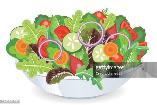 ilustraciones, imágenes clip art, dibujos animados e iconos de stock de plato de ensalada aislado sobre un fondo transparente - cuenco