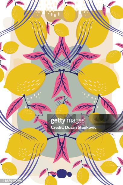 vigorous lemon pattern - lemon tree stock illustrations