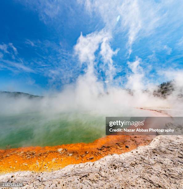 waiotapu new zealand geothermal champagne pool. - taupo stock pictures, royalty-free photos & images
