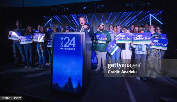 Ken Martin, the chair of the Minnesota DFL party introduces Amy Klobuchar to the people attending the Minnesota DemocraticFarmerLabor Party election...