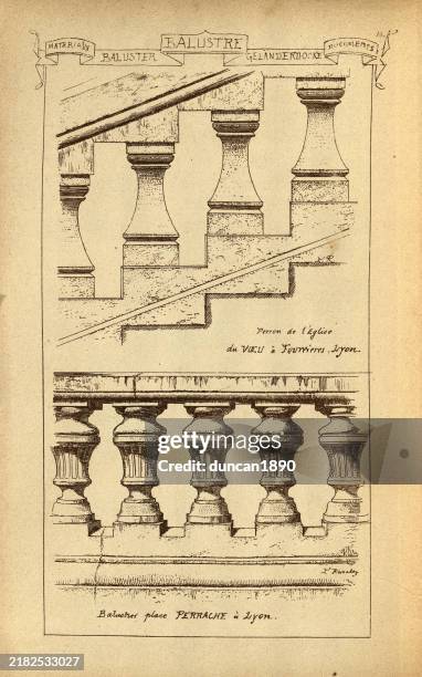 architektonisches baluster, geschichte der architektur, dekoration und design, kunst, französisch, viktorianisch, 19. jahrhundert - spindel stock-grafiken, -clipart, -cartoons und -symbole