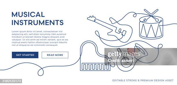 Musical Instruments Illustration Continuous Line Art Of Guitar Piano ...
