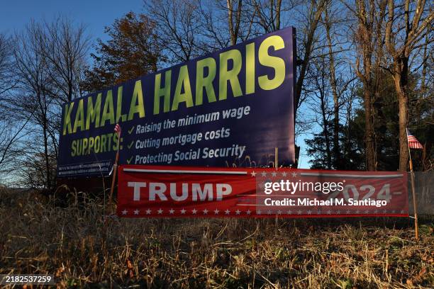 Campaign signs for Republican presidential nominee, former U.S. President Donald Trump and Democratic presidential nominee, U.S. Vice President...