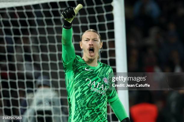 Goalkeeper Matvey Safonov during the Ligue 1 football match between Paris Saint-Germain and RC Lens at Parc des Princes stadium on November 2, 2024...