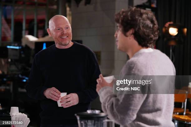 Episode 1870 -- Pictured: Host Bill Burr and Marcello Hernández during Promos in Studio 8H on Tuesday, November 5, 2024 --