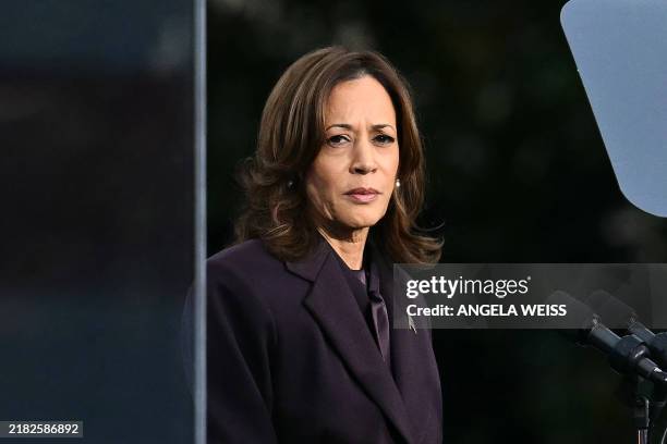 Vice President Democratic presidential candidate Kamala Harris speaks at Howard University in Washington, DC, on November 6, 2024. Donald Trump won a...