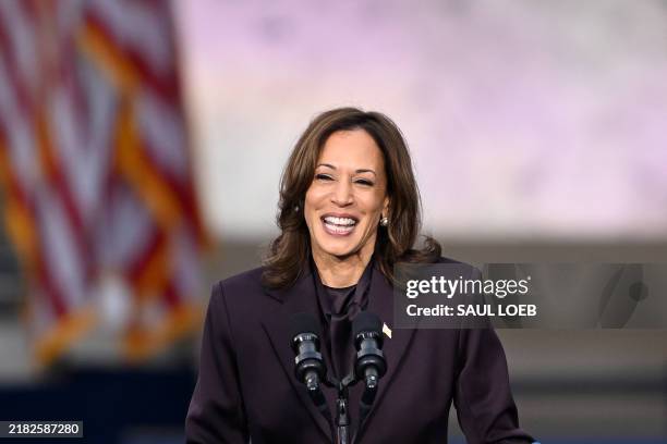 Vice President Democratic presidential candidate Kamala Harris speaks at Howard University in Washington, DC, on November 6, 2024. Donald Trump won a...