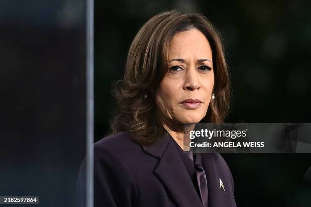 Vice President Democratic presidential candidate Kamala Harris speaks at Howard University in Washington, DC, on November 6, 2024. Donald Trump won a...